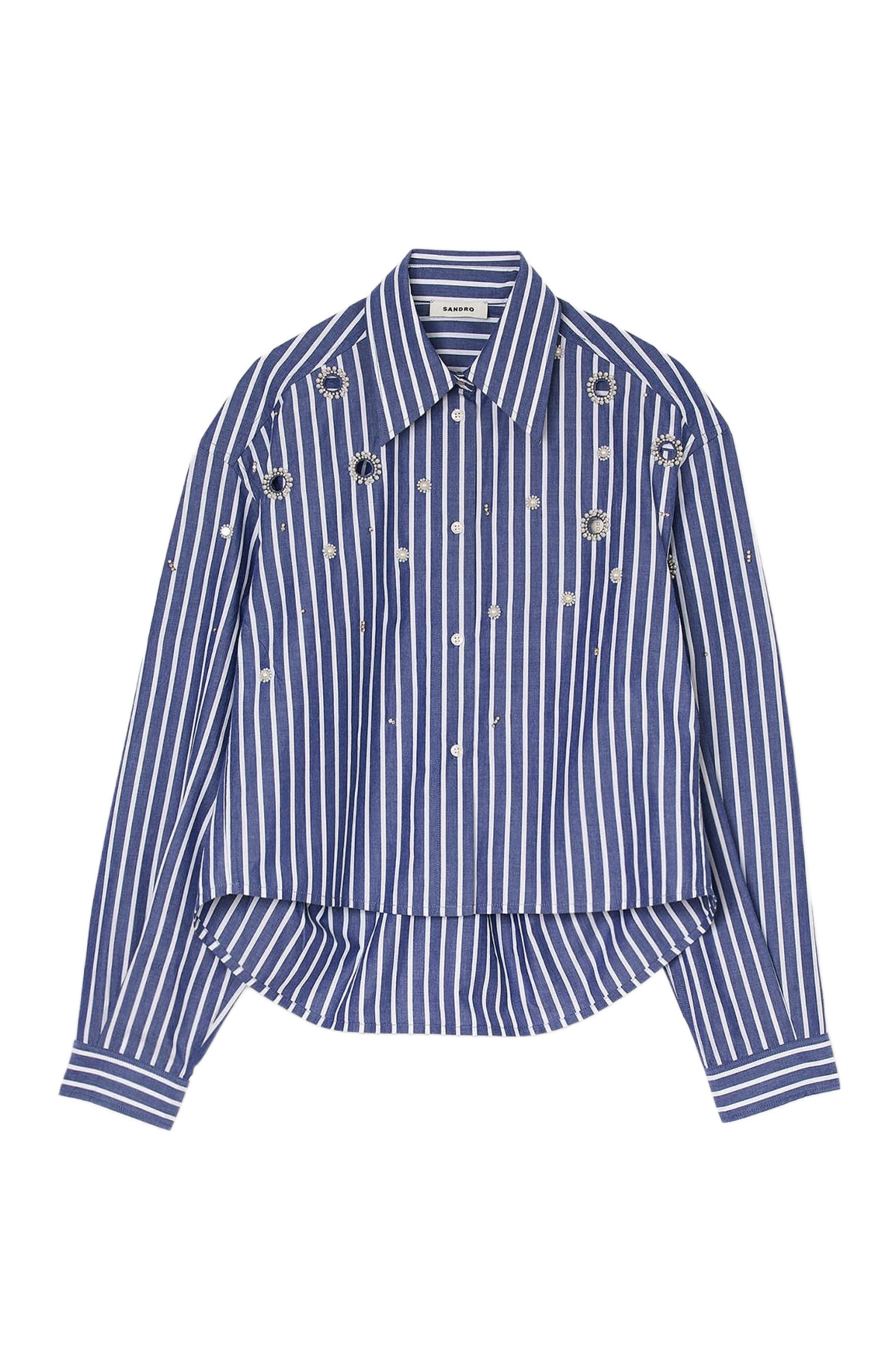 SANDRO Beaded striped shirt in Blue at Nordstrom - 5