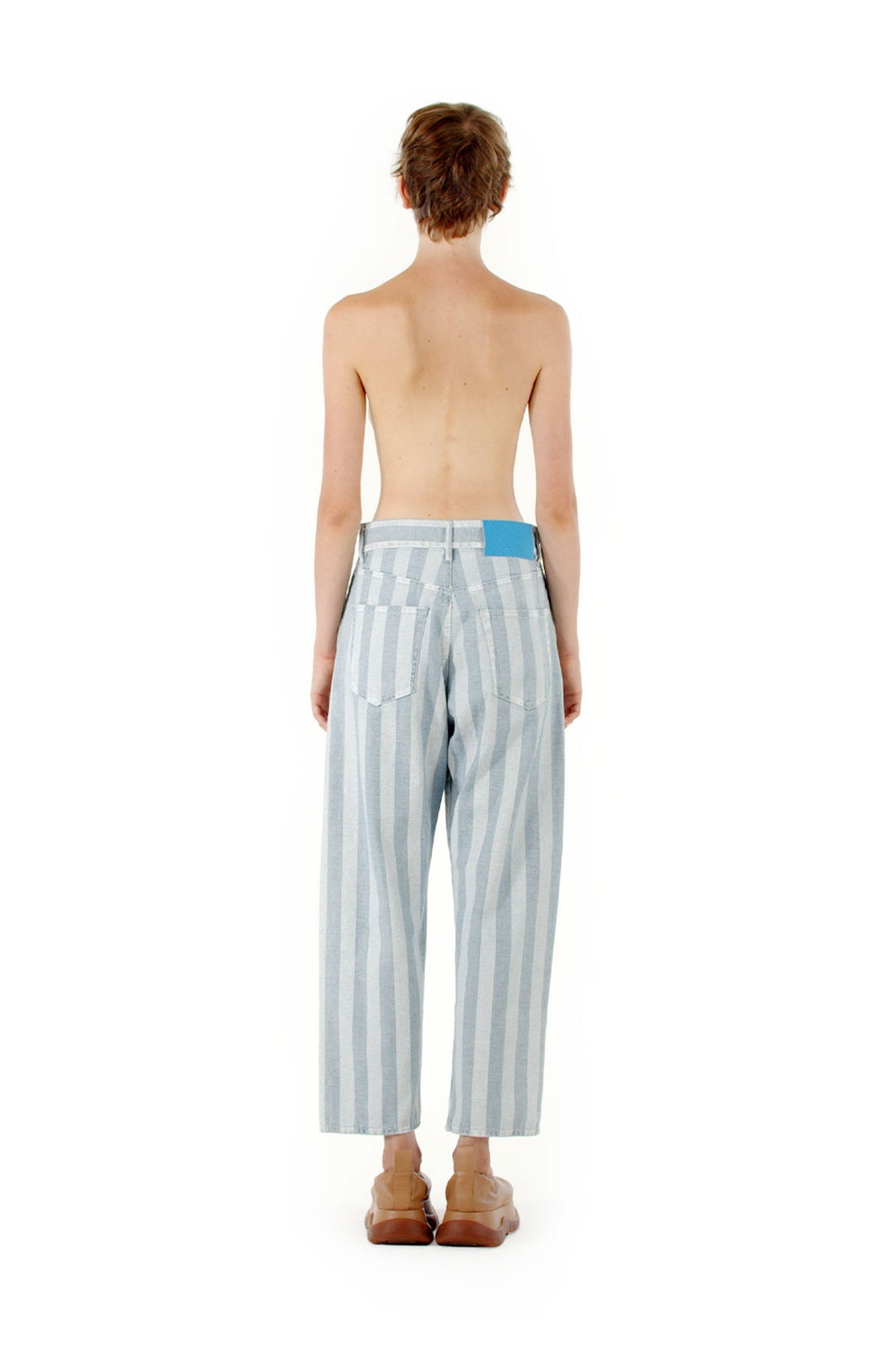 WHITE STRIPED DENIM PANTS - 2