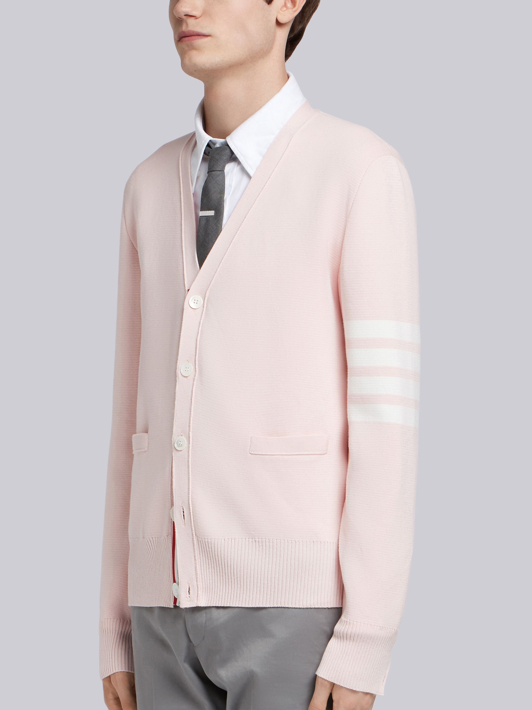 Light Pinkmilano Stitch Cotton 4-bar V-neck Cardigan - 2