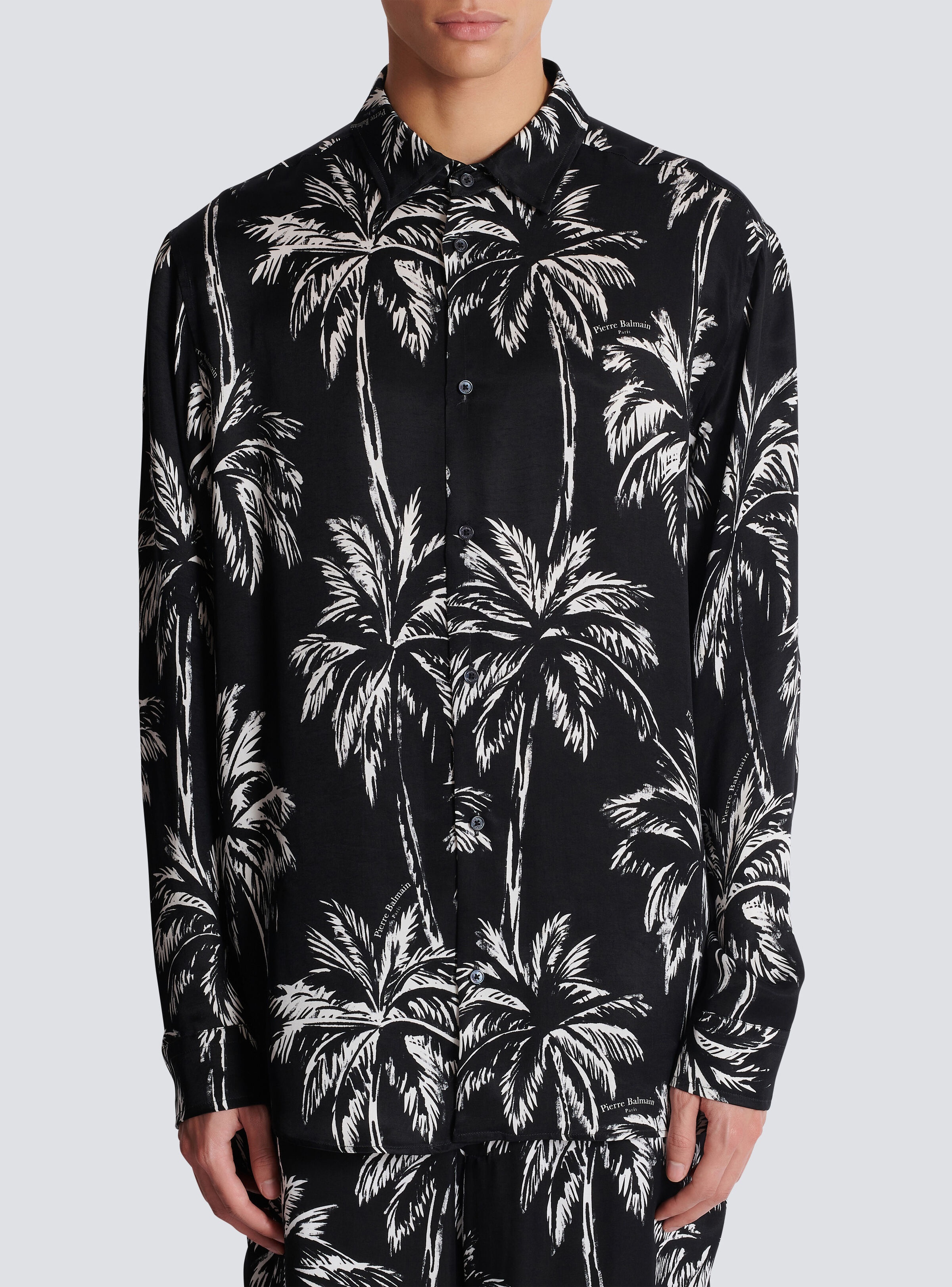 Printed satin palm tree shirt - 5