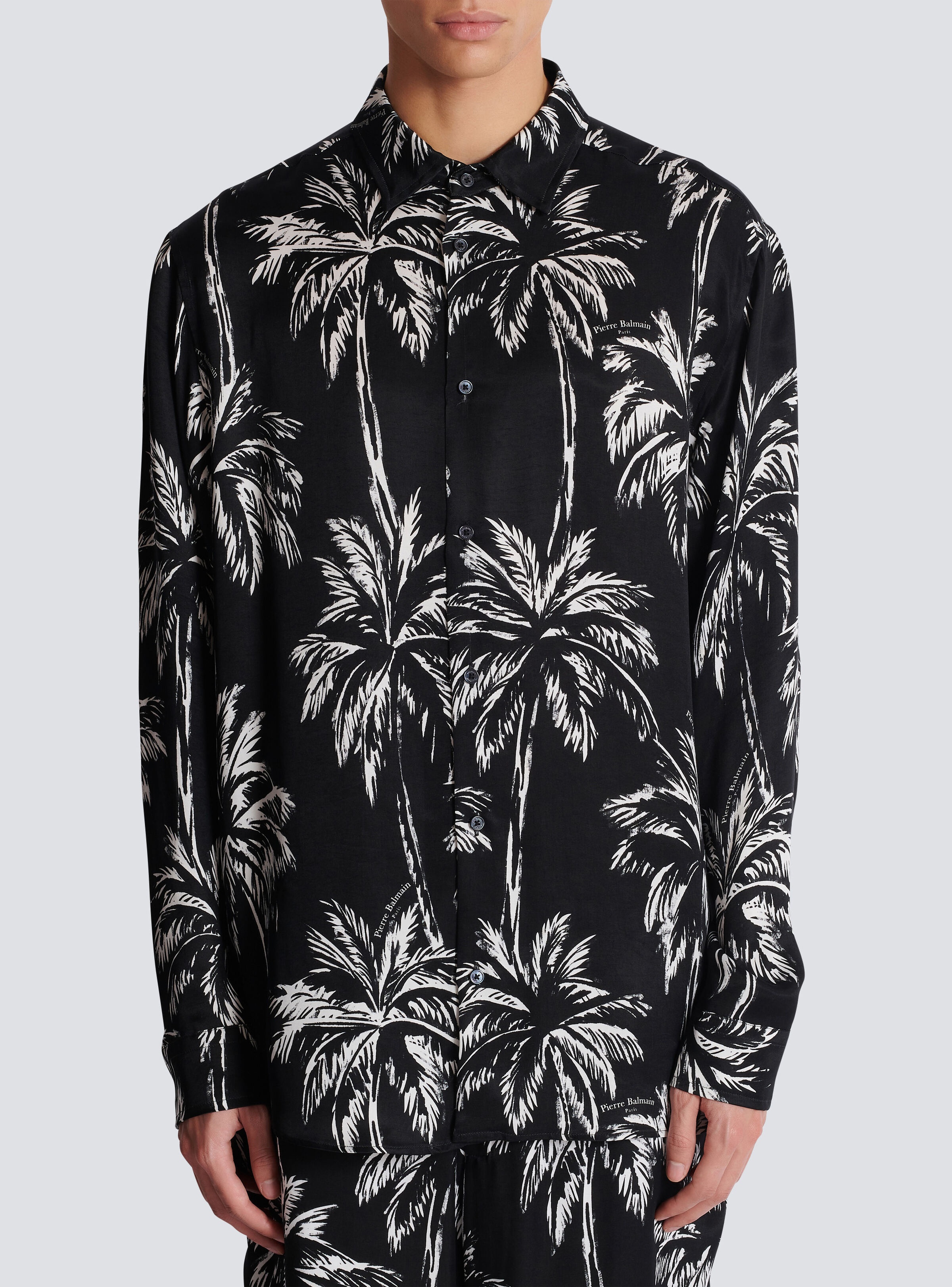 Tシャツ・カットソー BALMAIN FW24 PALM PRINT SHIRT (DH1HS184VF43 EAB) Shirt Balmain Palm Tree Print Long Sleeve Shirt DH1HS184VF43