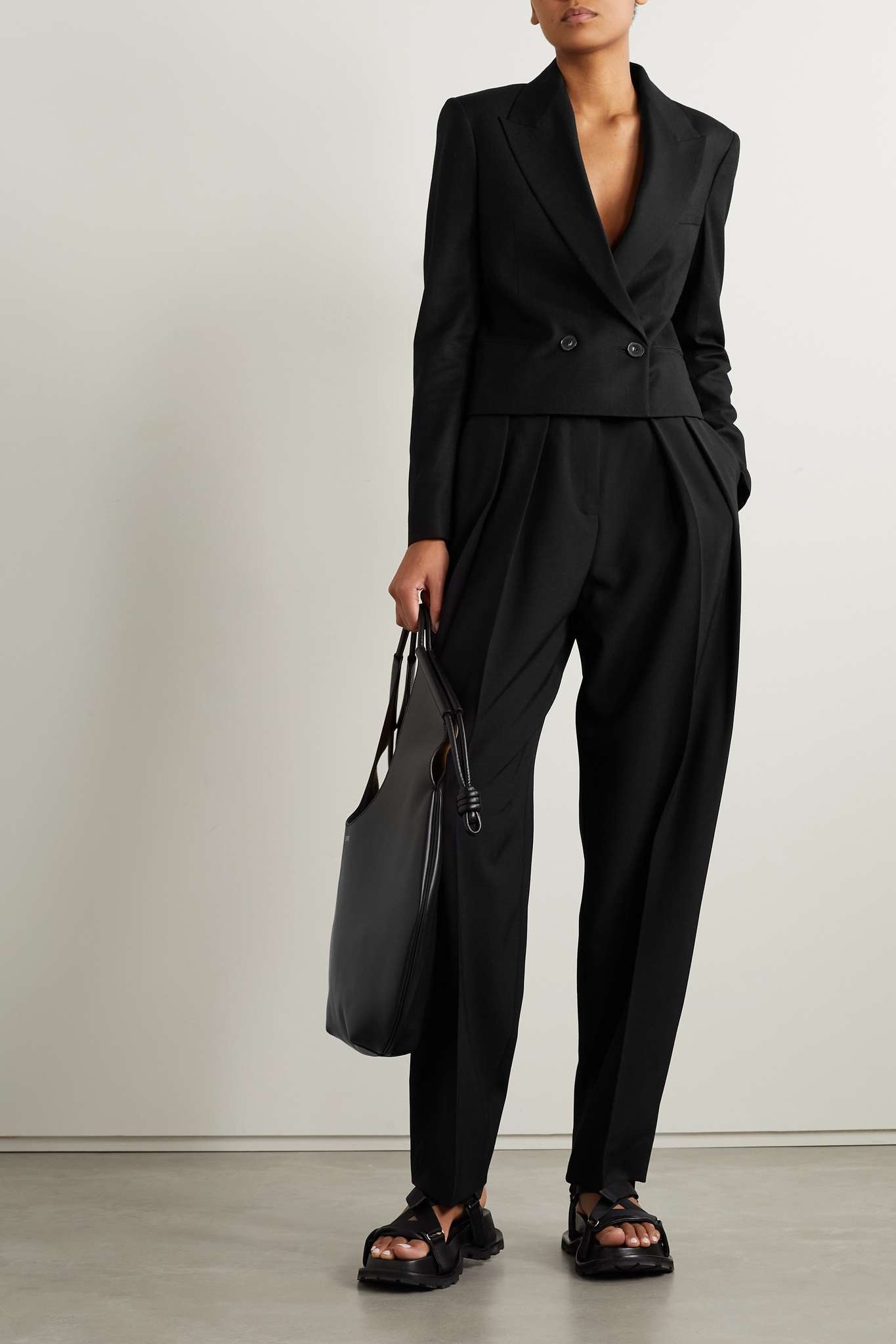 Cropped double-breasted woven blazer - 2