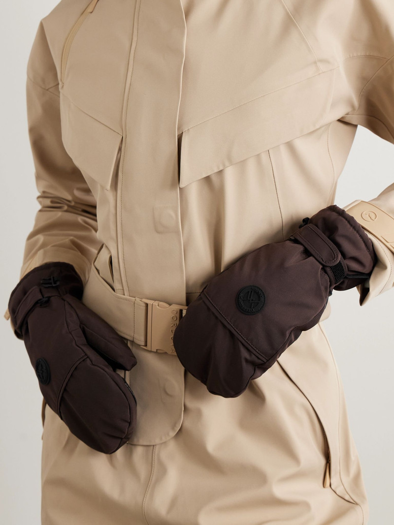 Yves Salomon Leather-trimmed appliquéd padded ski mittens Brown outlook