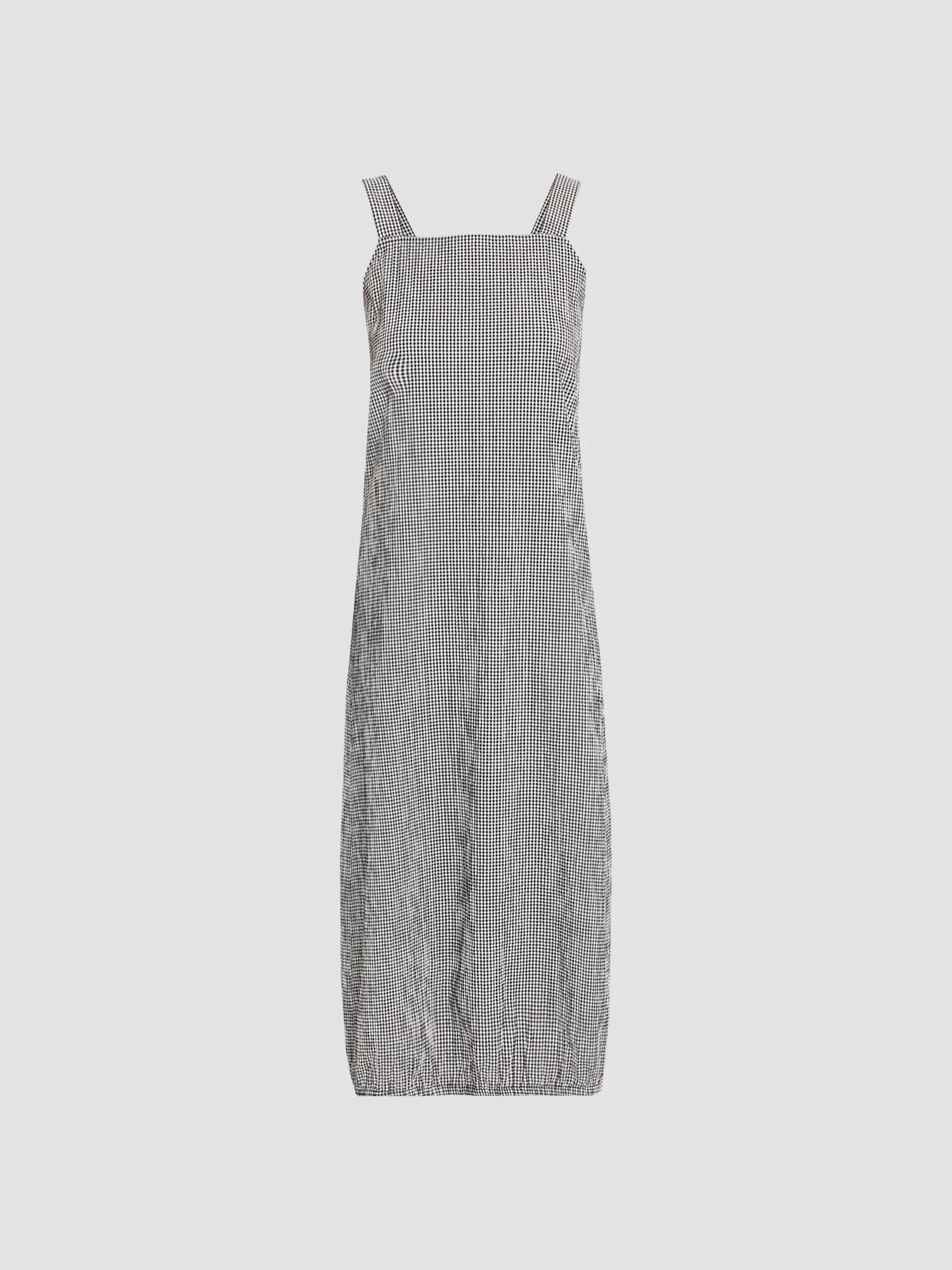 Women's Crinkled Check Lantern Midi Dress - Black White - 1
