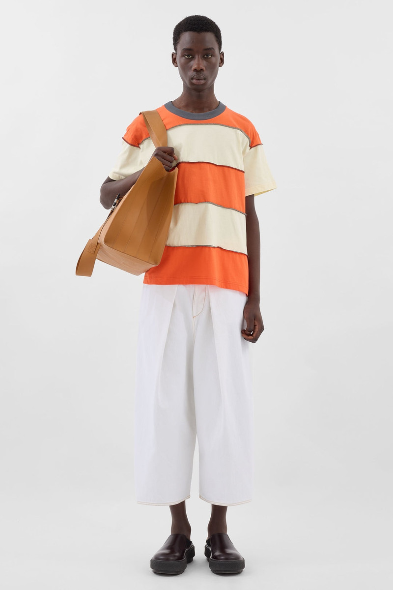 STRIPED T-SHIRT W/ CUTS / off white & orange 3