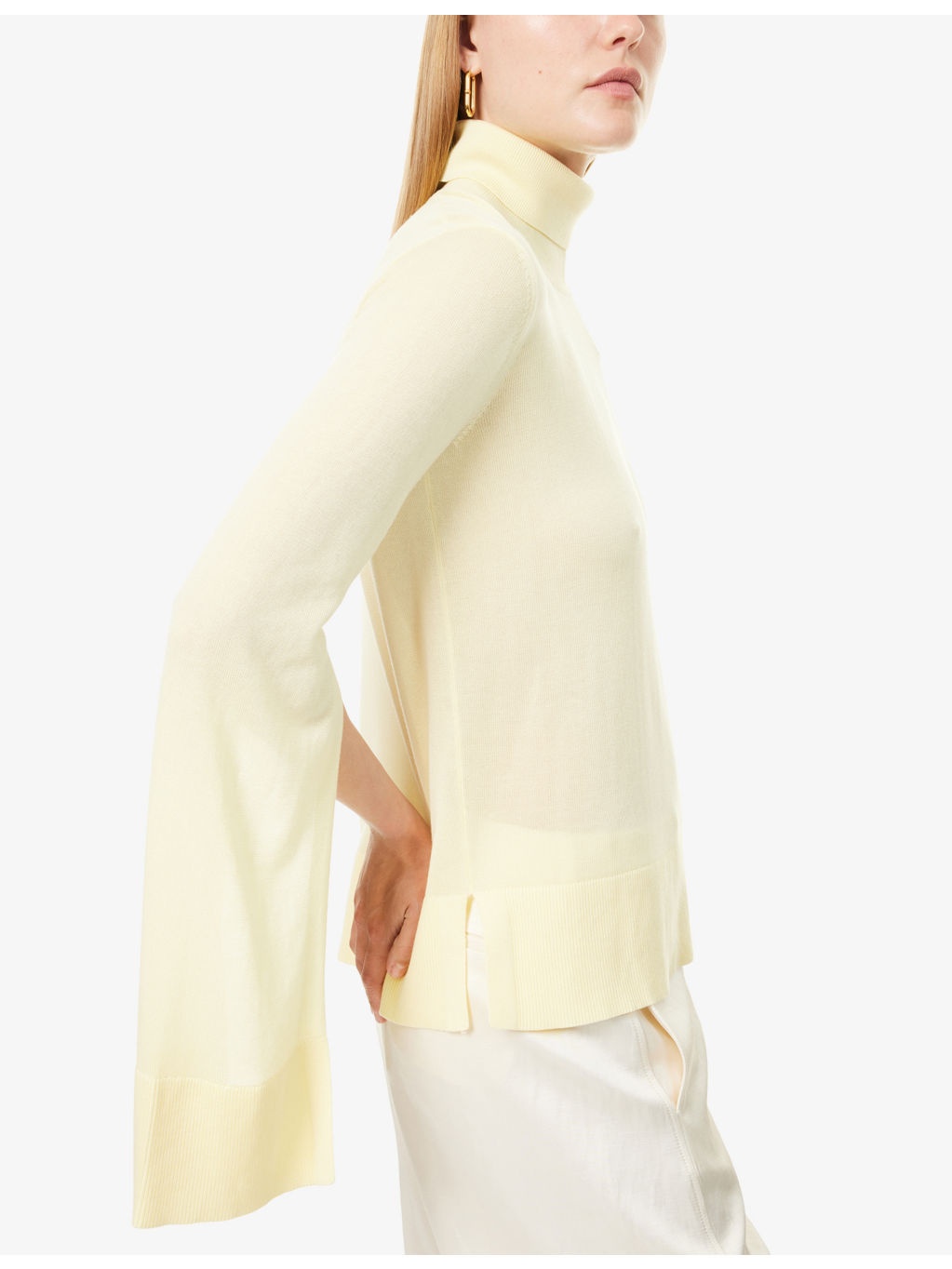 Turtleneck Slit-Sleeve Cashmere-Blend Knitted Top - 5