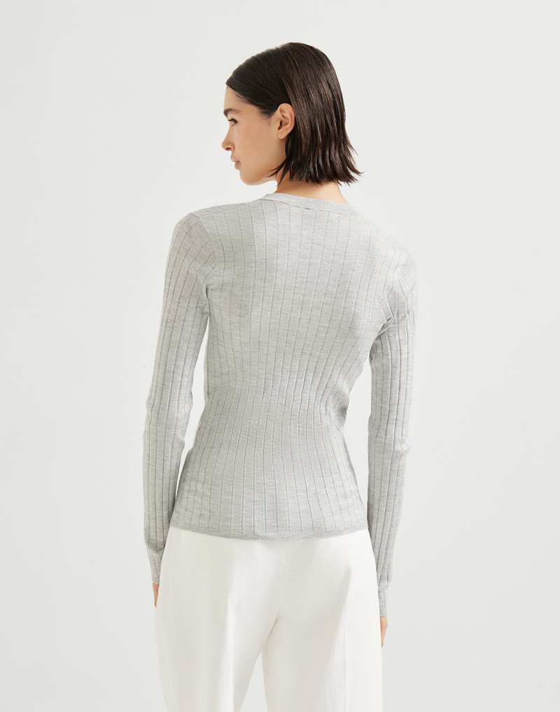 Brunello Cucinelli Sparkling cashmere and silk rib knit sweater outlook