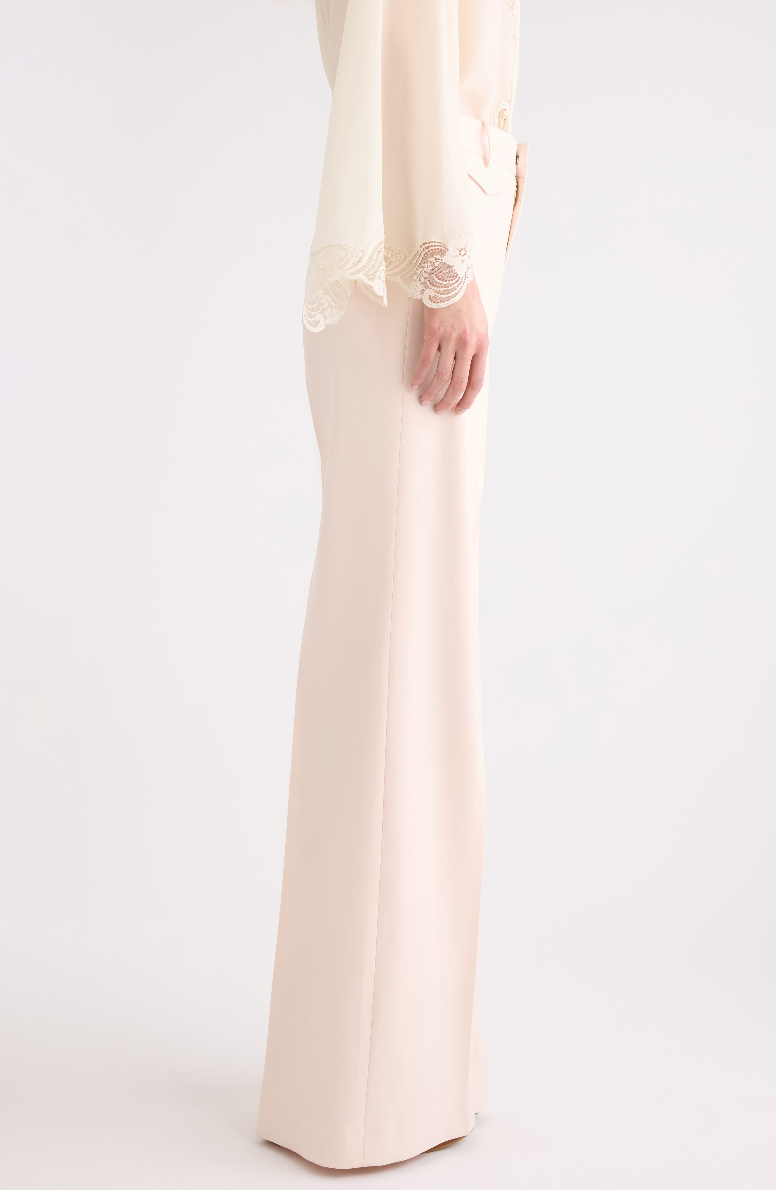 Chloé Virgin Wool Wide Leg Trousers in Biscuit Pink at Nordstrom - 4