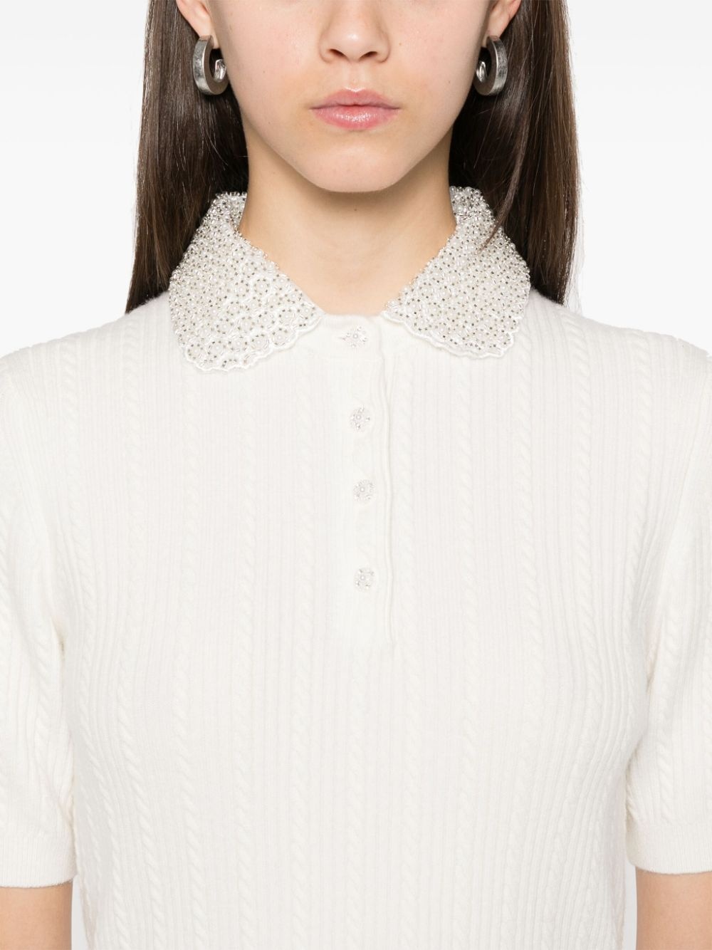 embellished-collar knitted polo shirt - 5