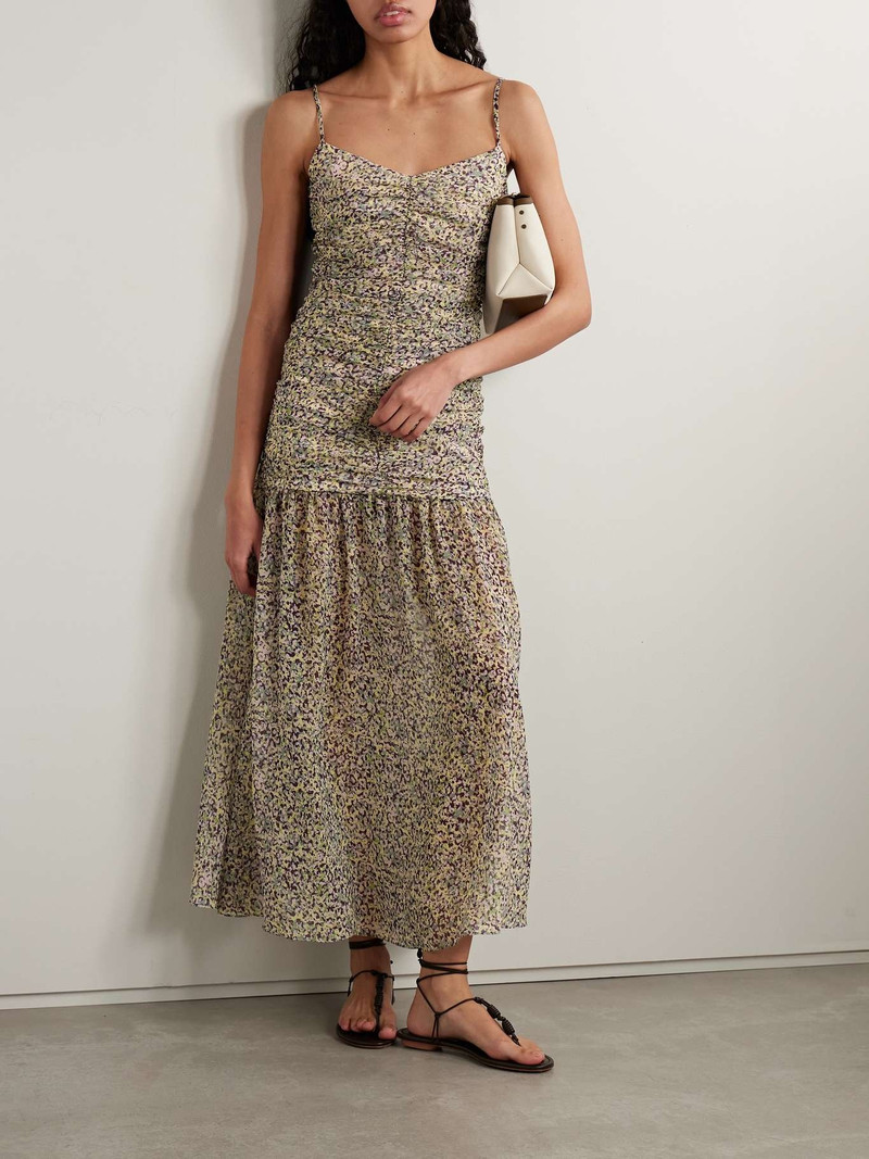 KIKA VARGAS Pamela ruched floral-print chiffon maxi dress Purple outlook