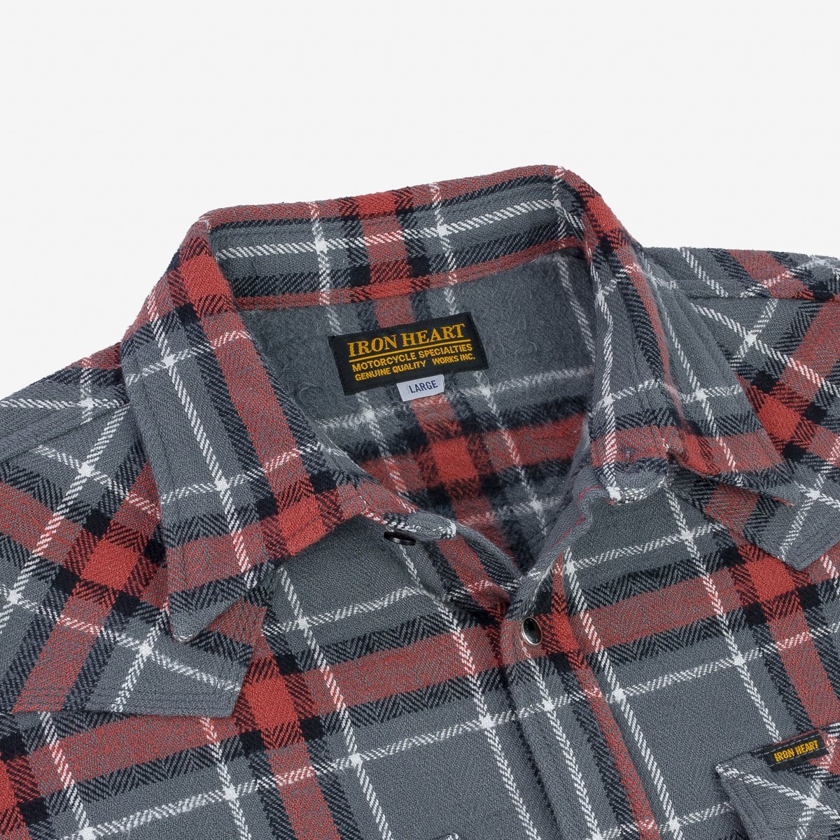 IHSH-369-GRY 12oz Slubby Heavy Flannel Herringbone Check Western Shirt - Grey - 9