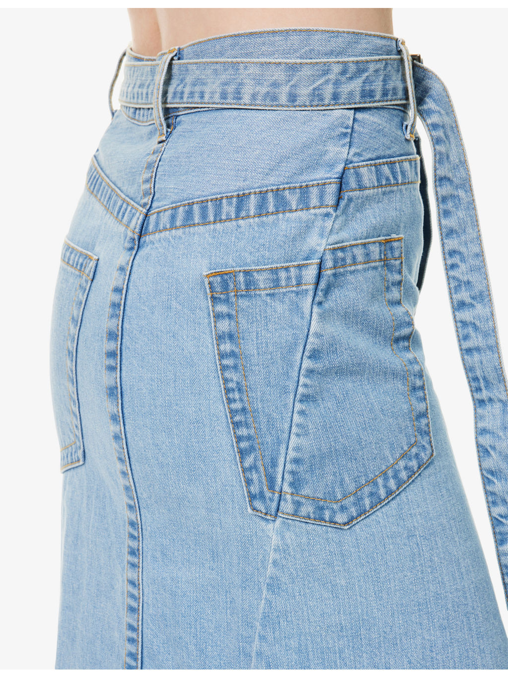 Flared Asymmetric Denim Midi Skirt - 6