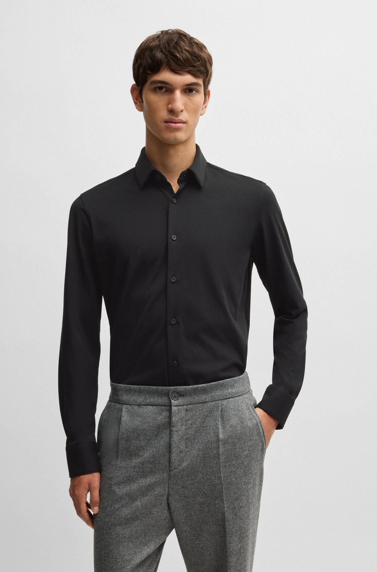 SLIM-FIT SHIRT IN PERFORMANCE-STRETCH COTTON-BLEND JERSEY - 2