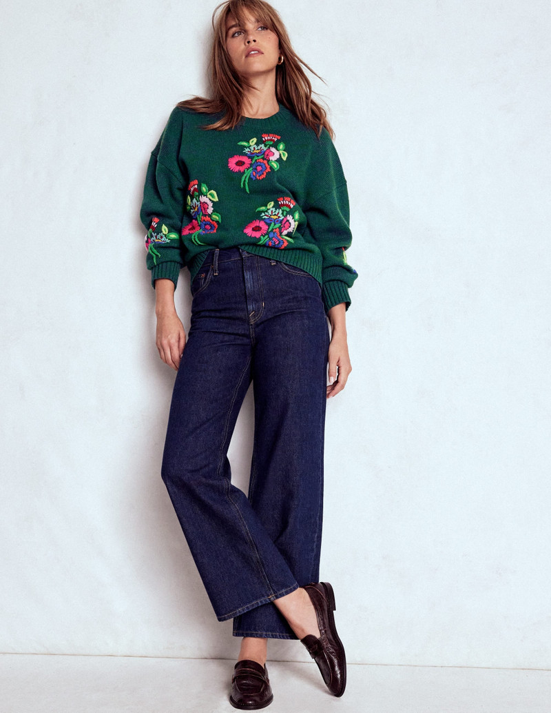 Natalie Embroidered Sweater-Emerald Night Bouquet 5
