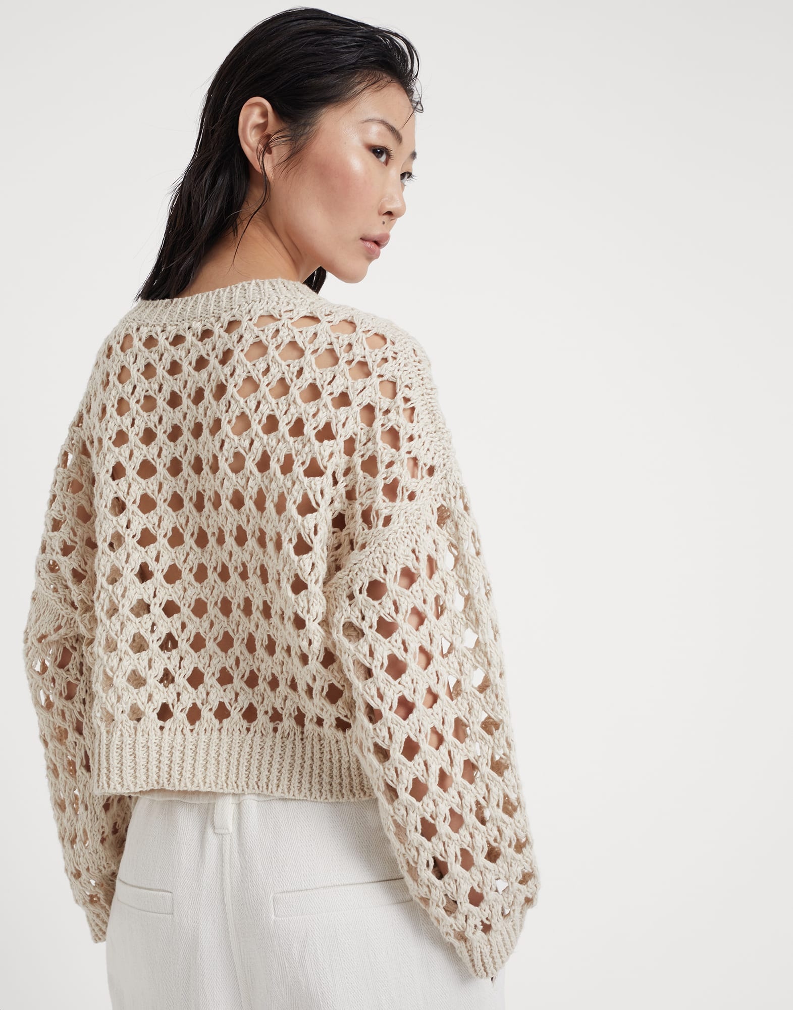 Jute and cotton cropped mesh sweater - 2