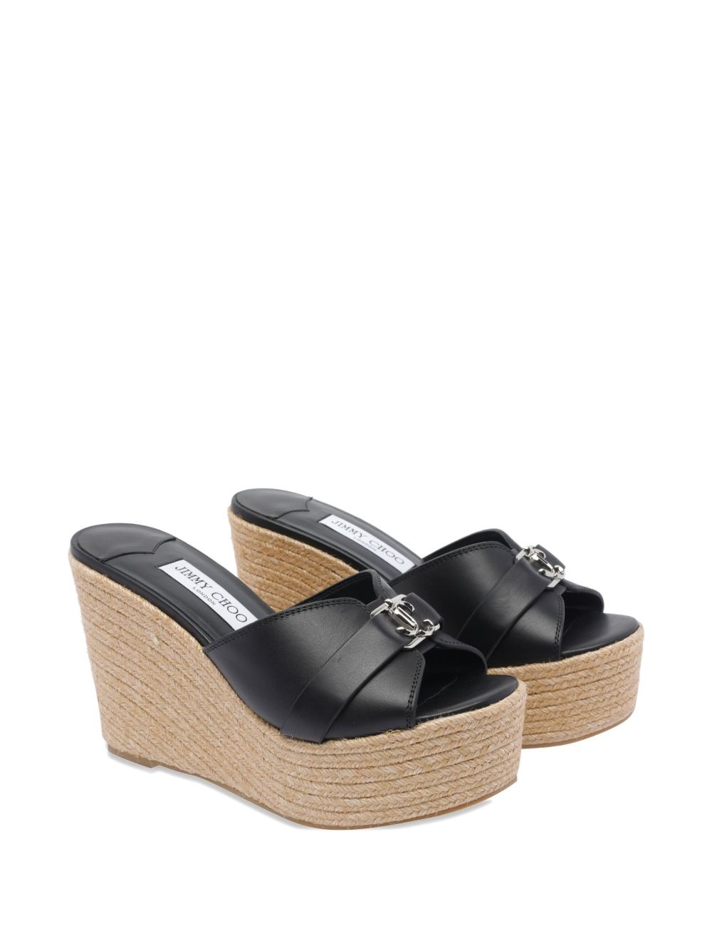 100mm leather wedge espadrille sandals - 2