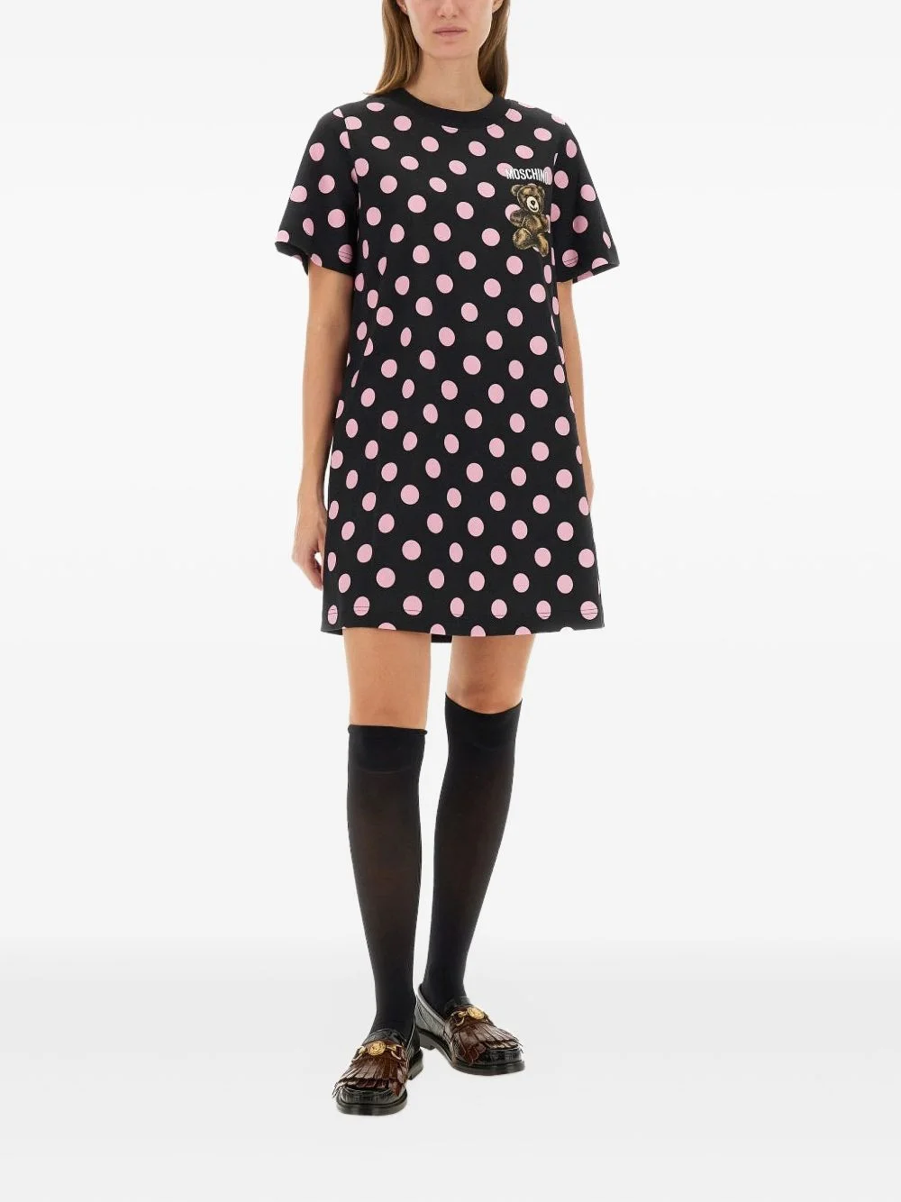 polka-dot teddy-print midi dress - 1