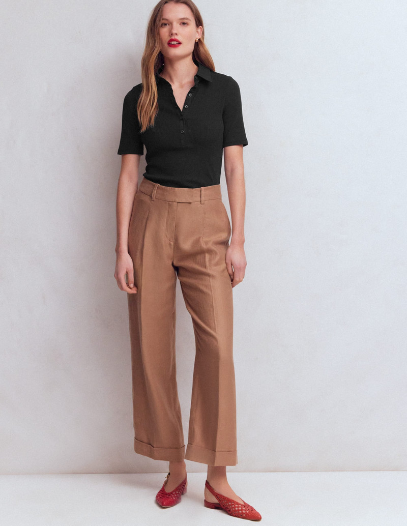 Collared Ribbed Henley Top-Black 5