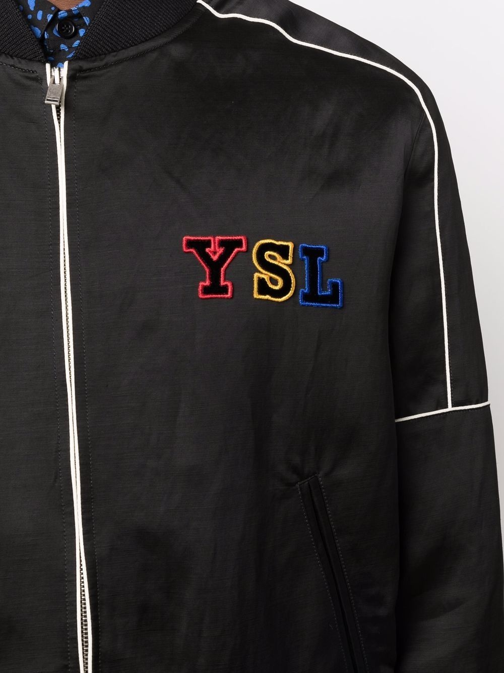 embroidered logo zipped bomber jacket - 5