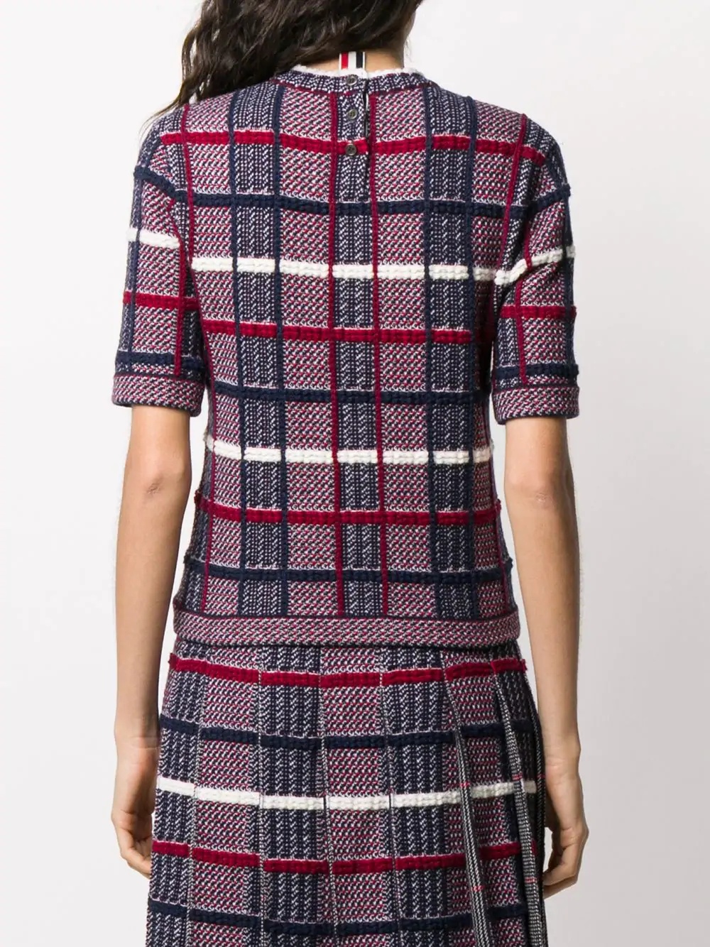 checked short-sleeved jumper - 4