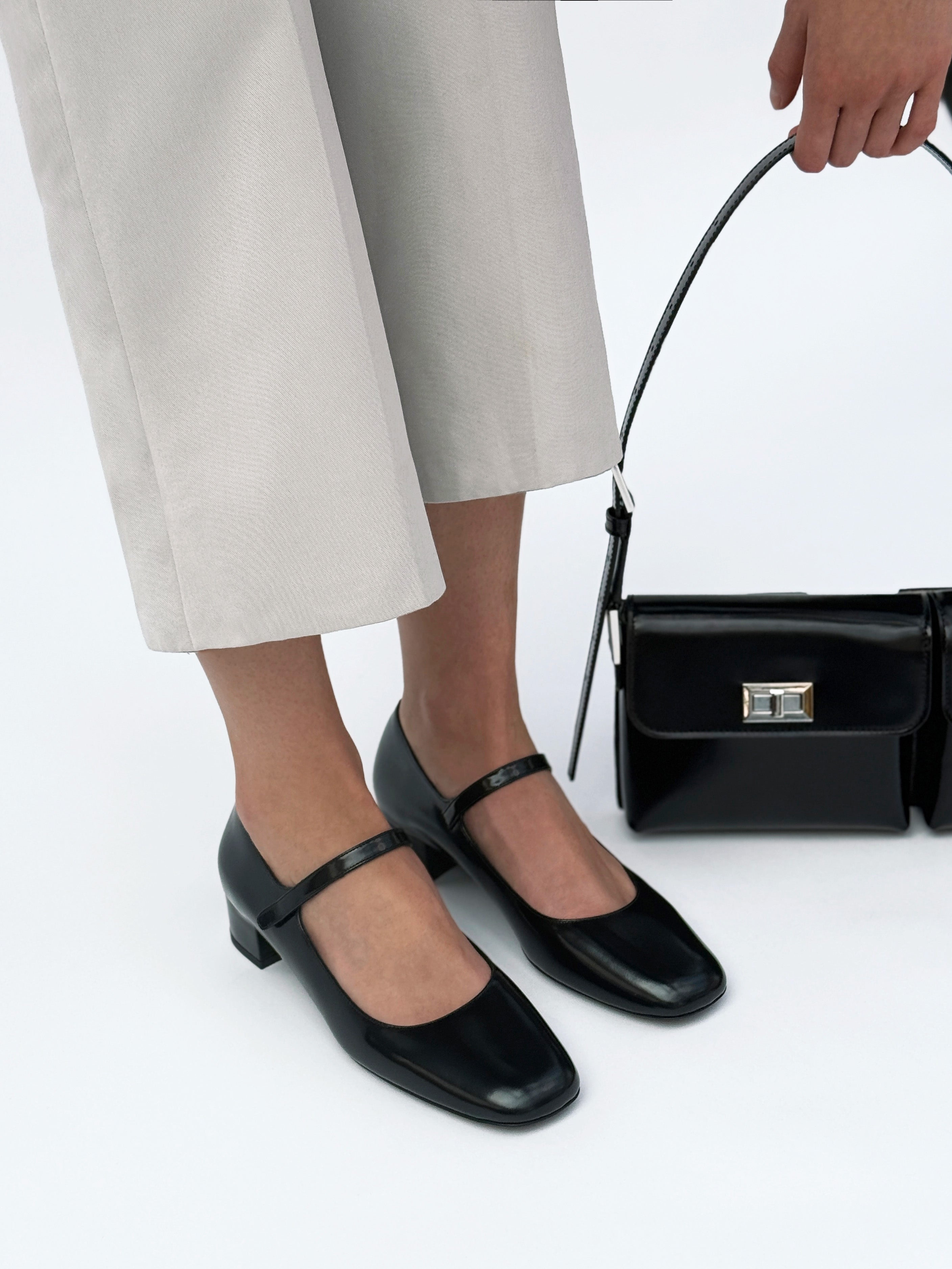 Ginny Black Semi Patent Leather Mary Jane Pump - 5