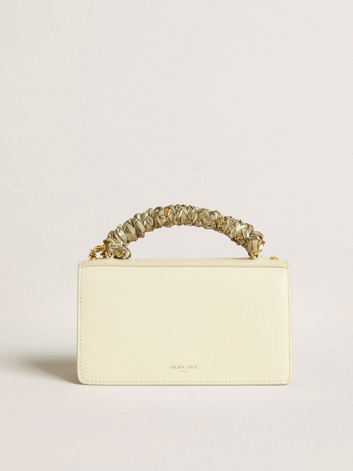 Small Venezia Bag in butter-colored boarded leather with braided scarf and double charm - 3