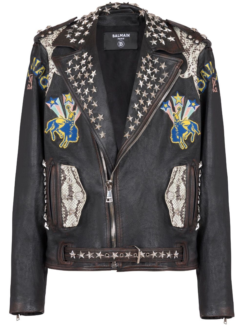 logo-embroidered leather jacket - 1