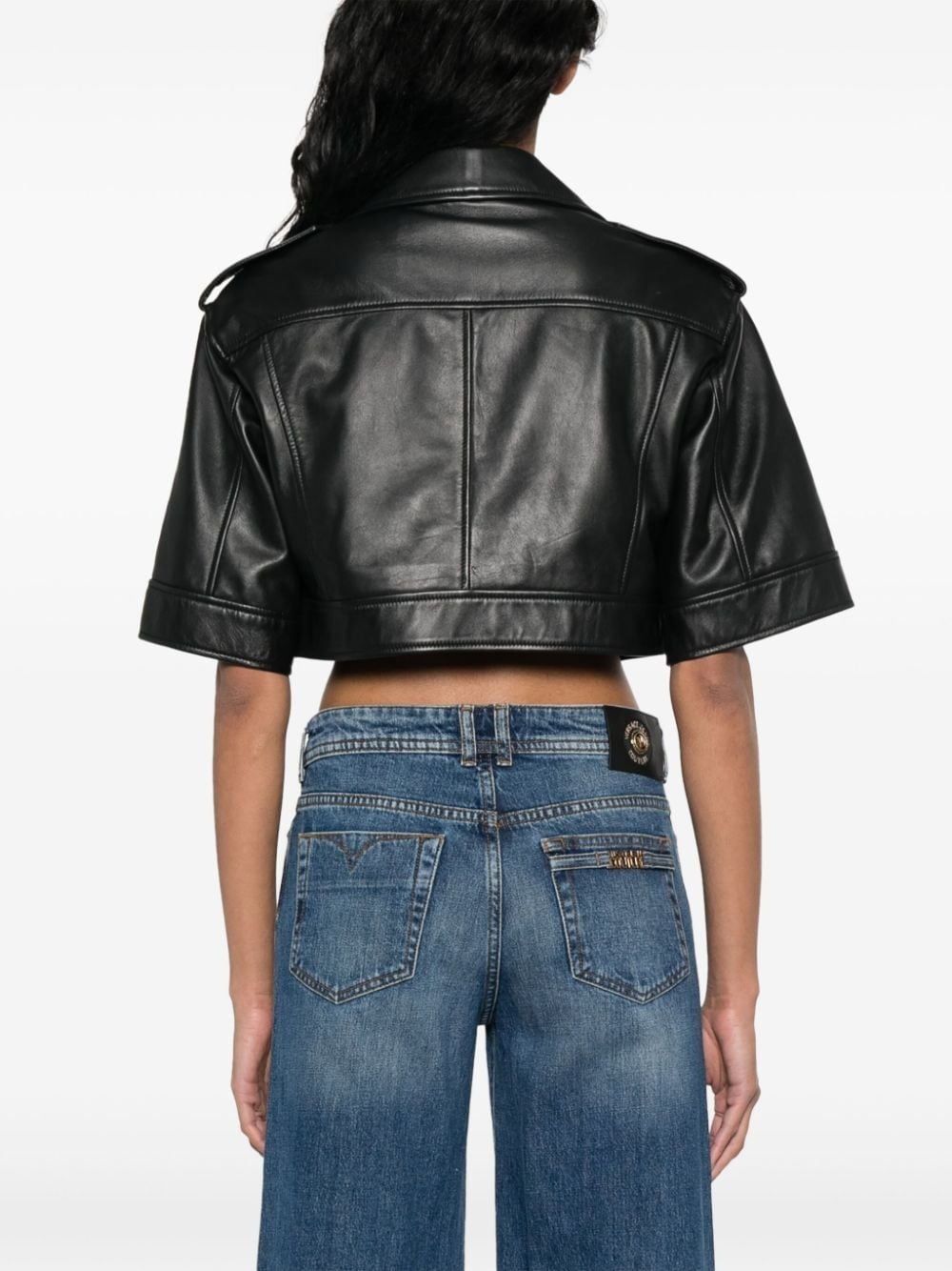cropped leather jacket - 4