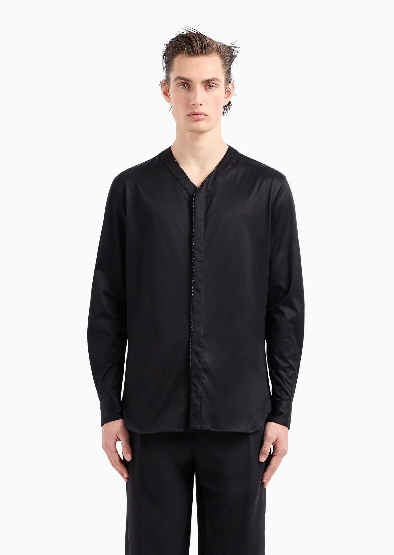 Giorgio's silk interlock shirt with rhinestone piping - 2