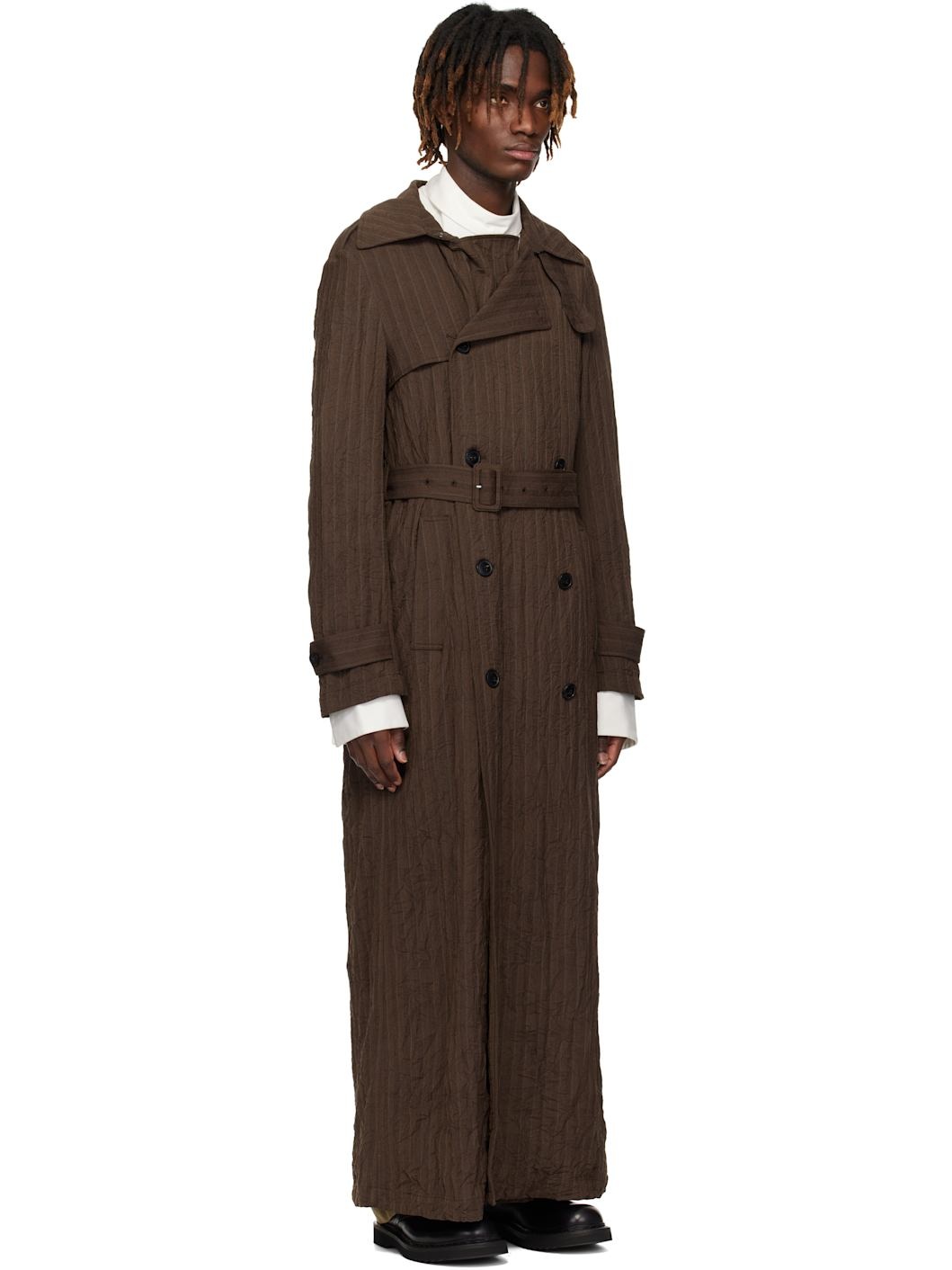 Brown Double-Breasted Trench Coat - 2
