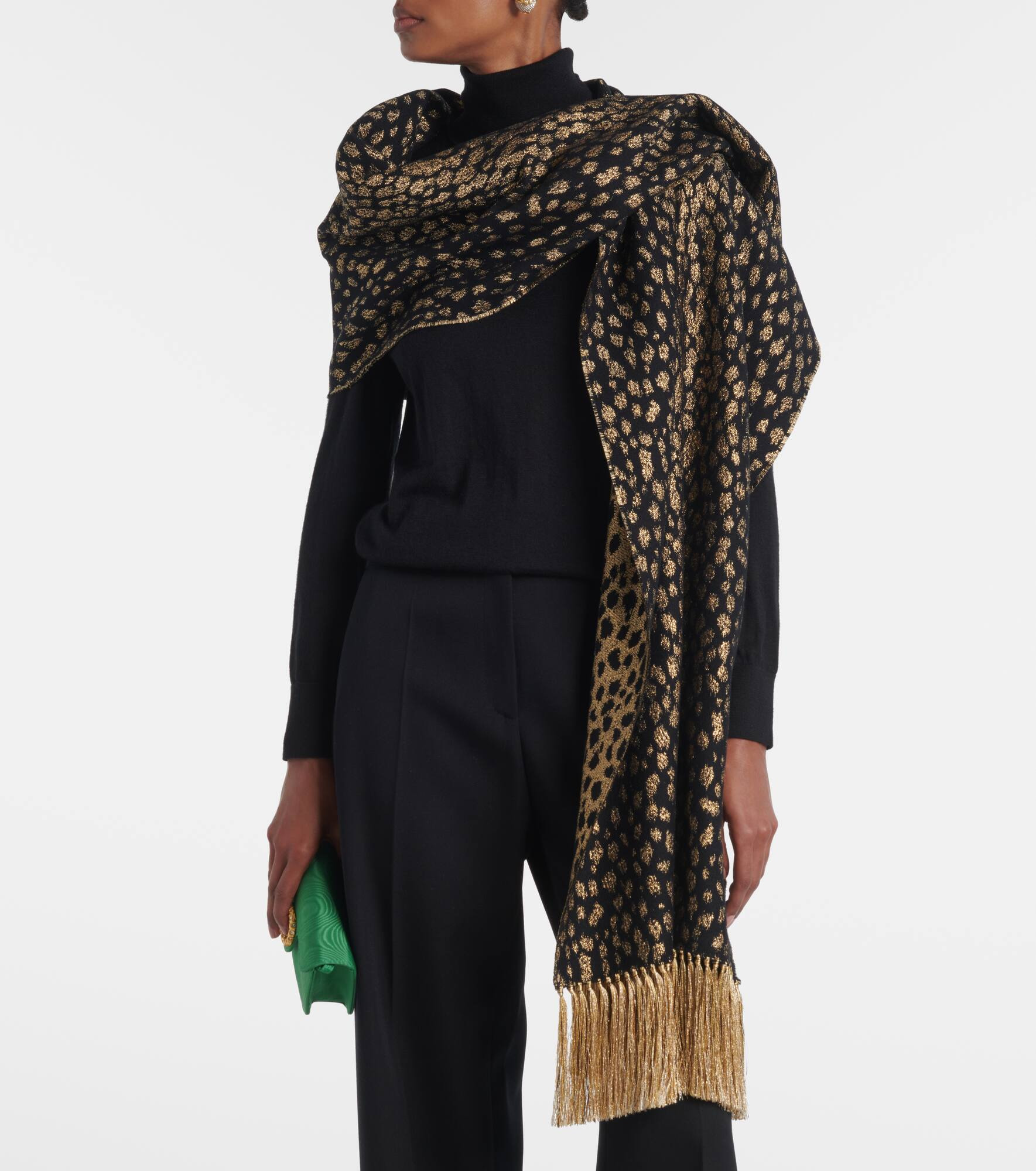 Fringed wool and cashmere-blend lamé scarf - 2