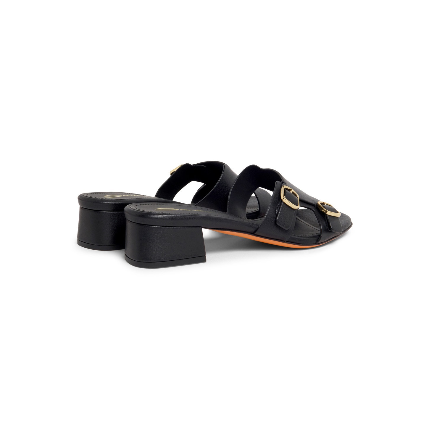 Women's black laminated leather double-buckle sandal - 2