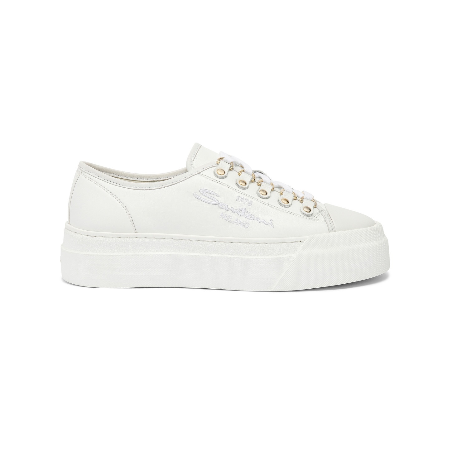 Women's white leather platform sneaker - 1