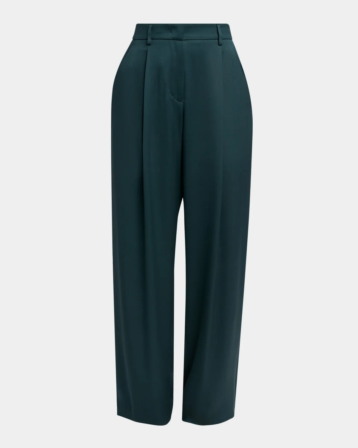 Pleated Silk Straight-Leg Trousers - 1