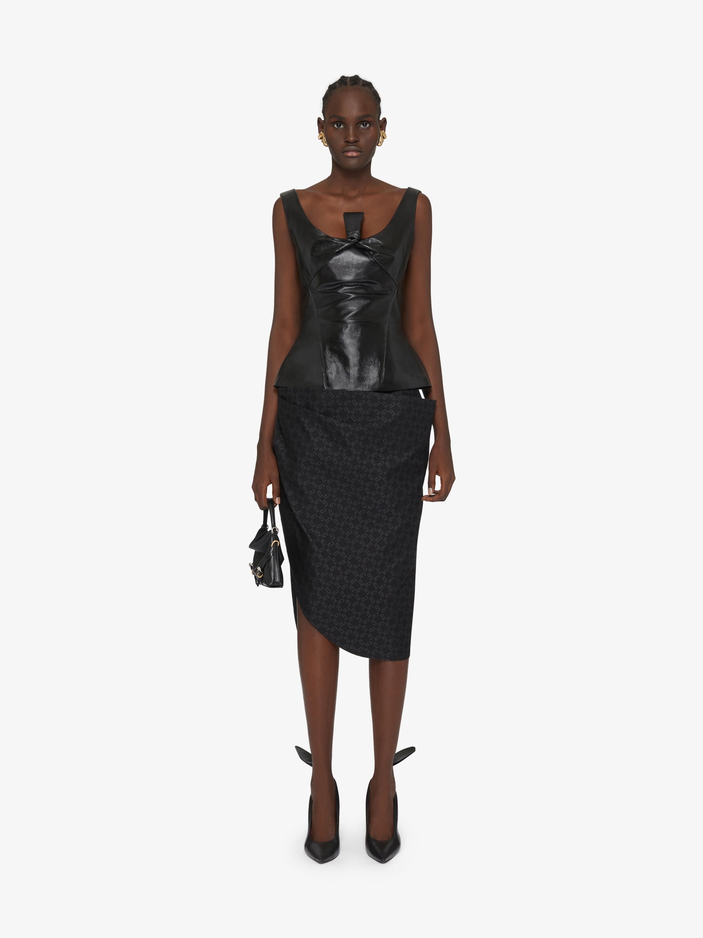 PEPLUM TOP IN LEATHER WITH BOW DETAIL - 2