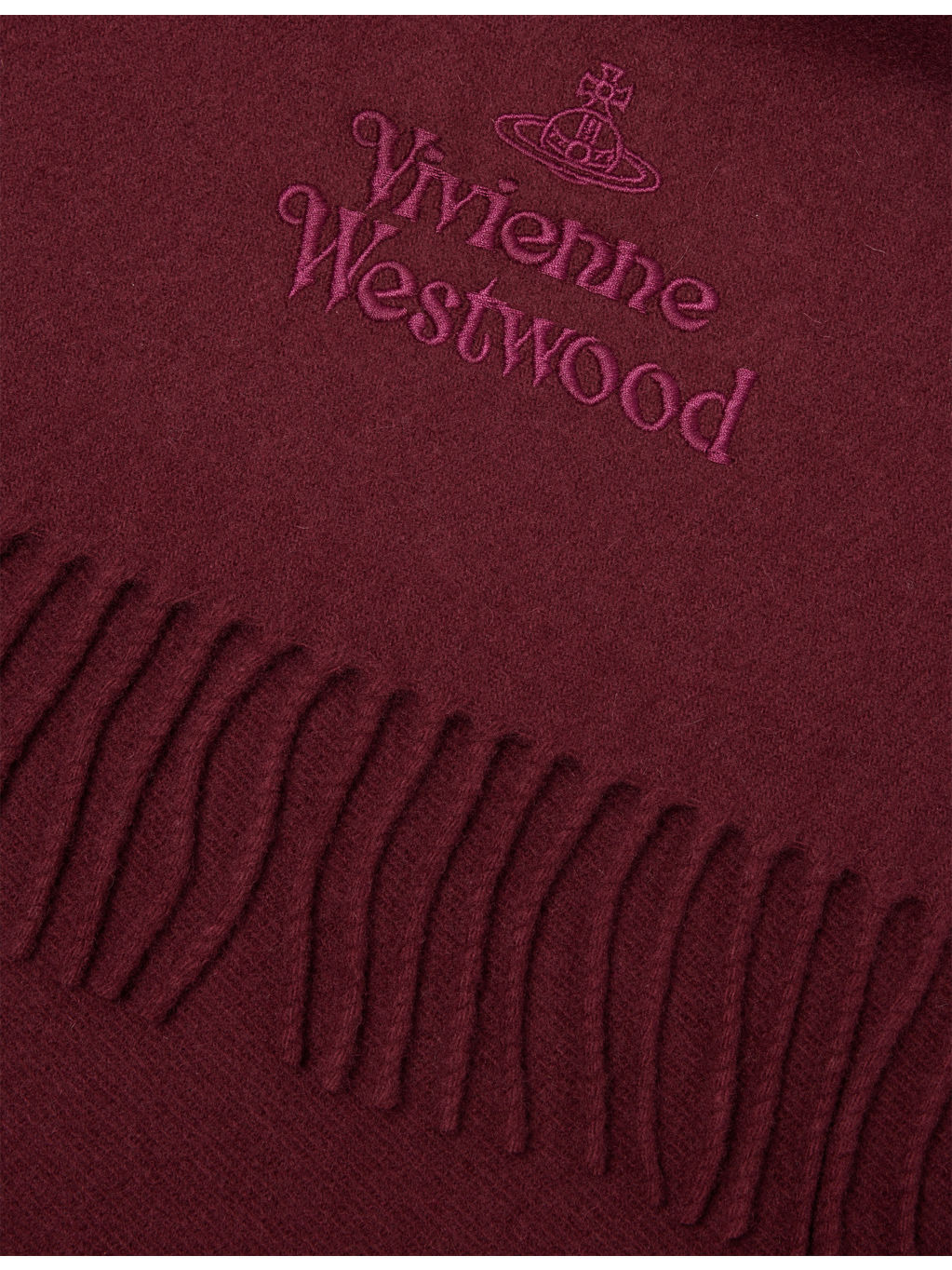 Brand-Embroidered Fringed Wool Scarf - 3