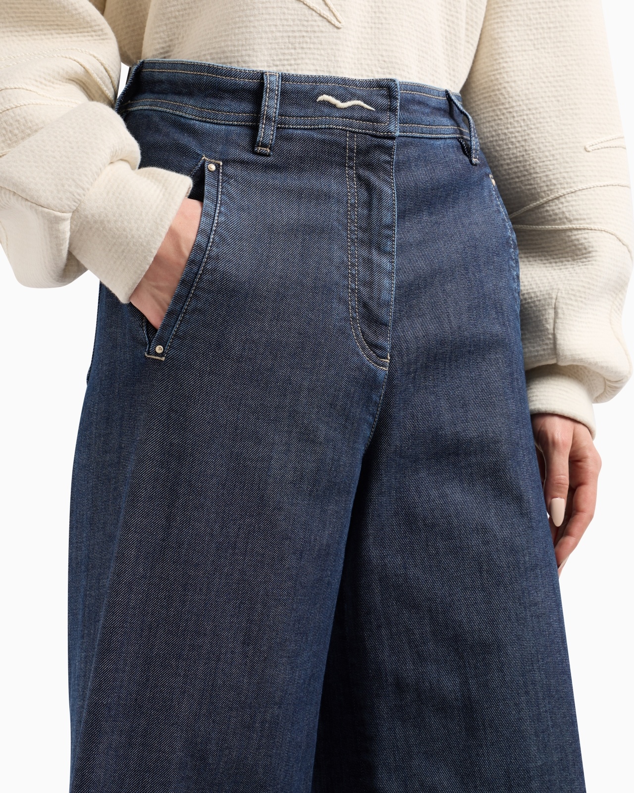 DENIM COLLECTION WIDE-LEG TROUSERS IN STRETCH COTTON DENIM - 5