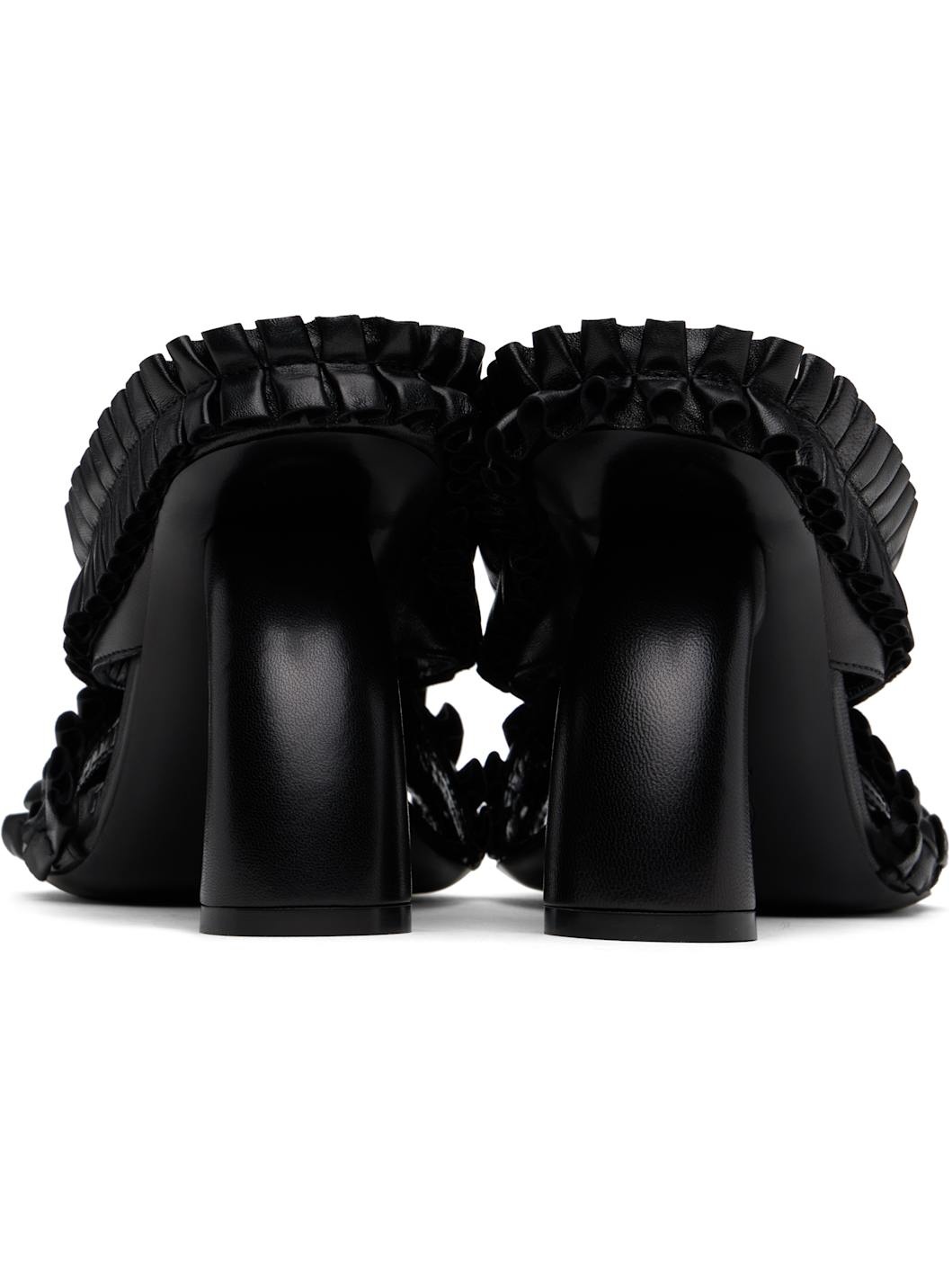 Black Ruffled Leather Heeled Sandals - 2