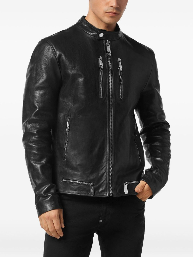 PHILIPP PLEIN leather zip-front jacket outlook