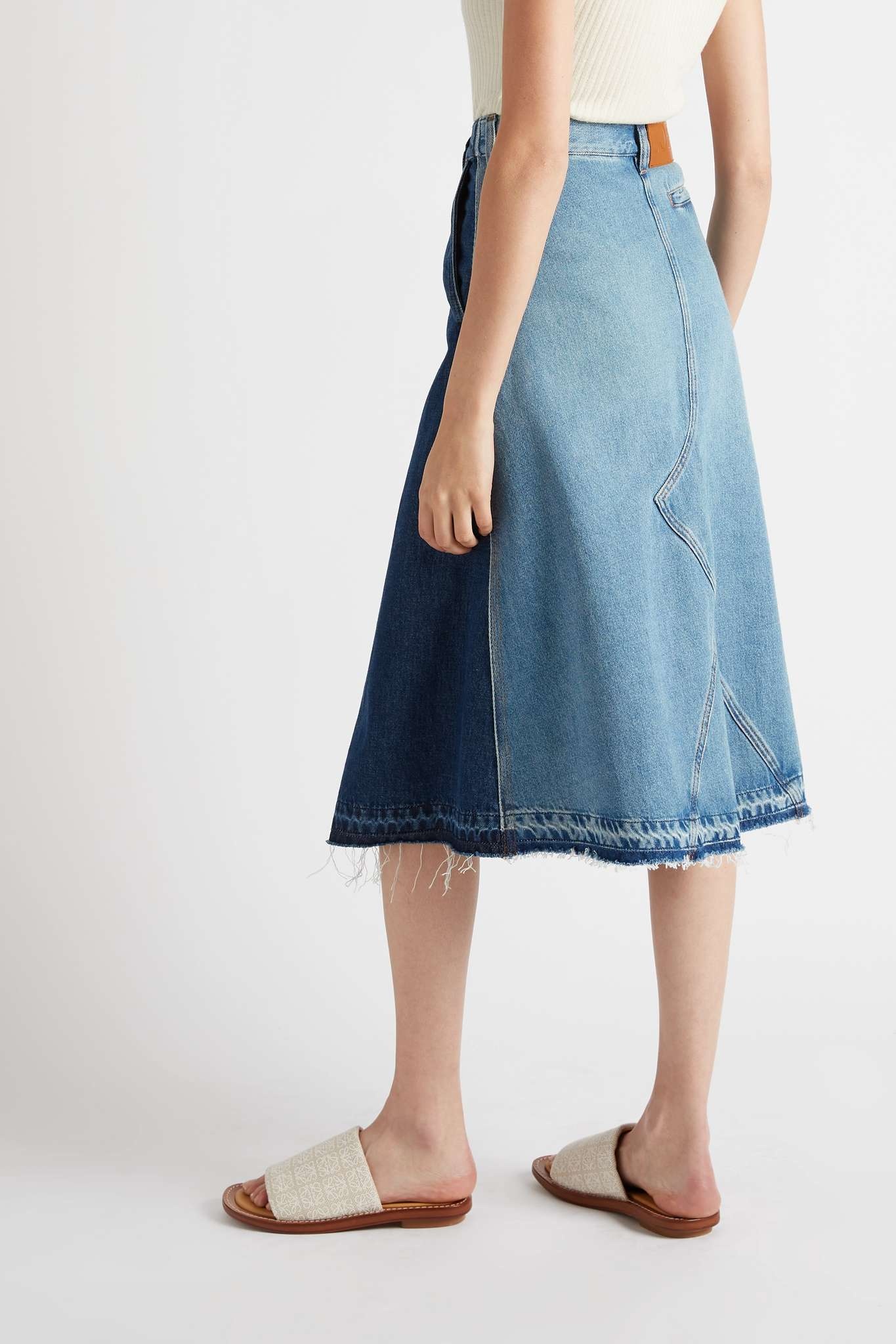 Frayed two-tone denim midi skirt - 3