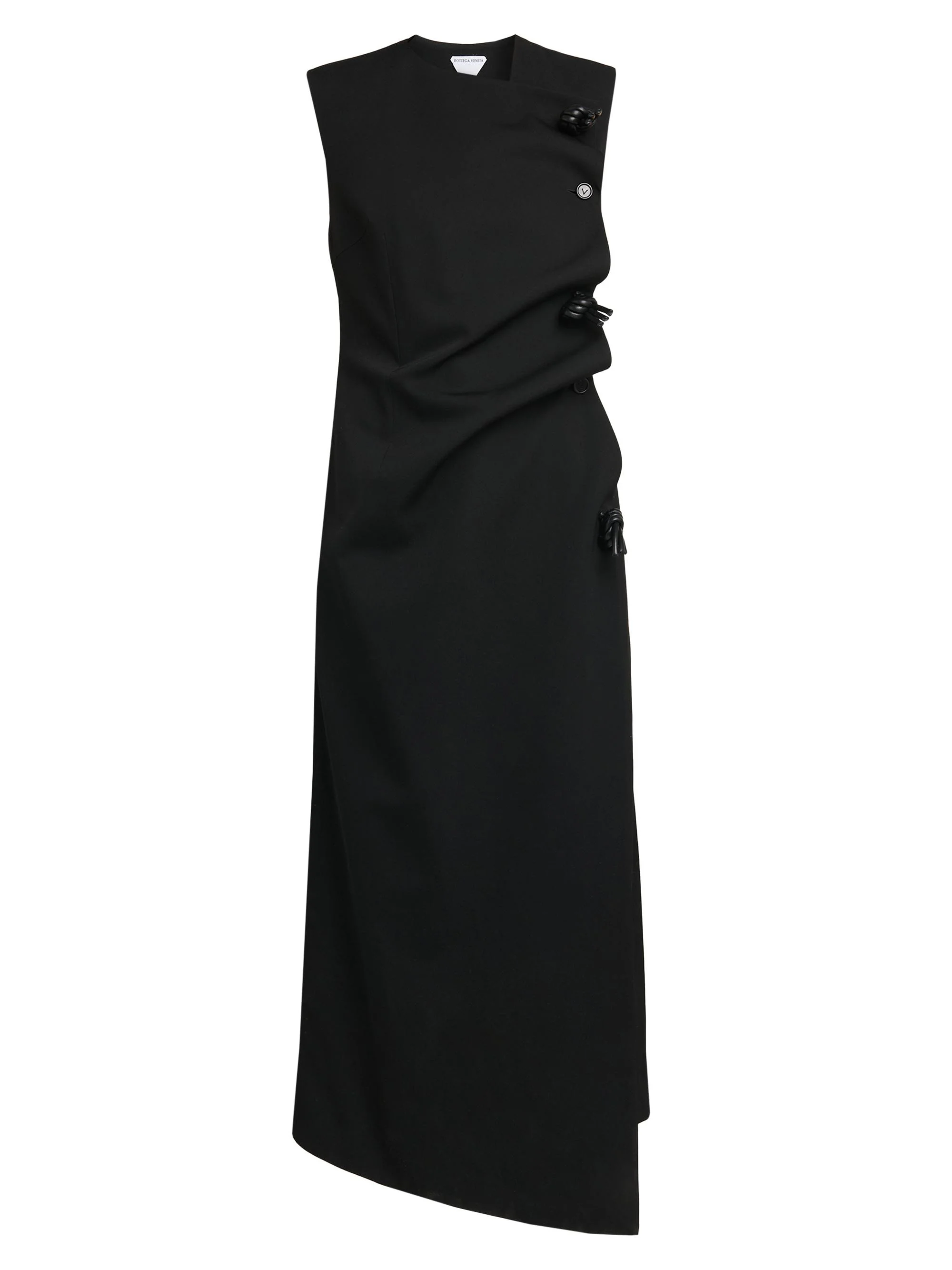 Women's Buttoned Sleeveless Shift Midi Dress - Double Black - 1