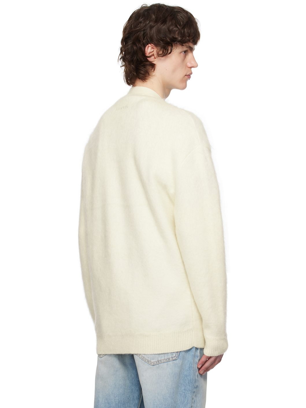Off-White & Green Striped Brushed Mohair Cardigan - 3