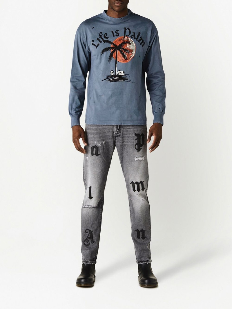 Palm Angels distressed graphic-print sweatshirt outlook