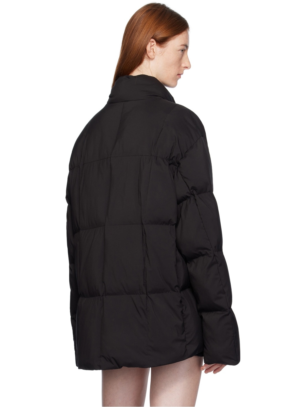 Black Stand Collar Puffer Jacket - 3