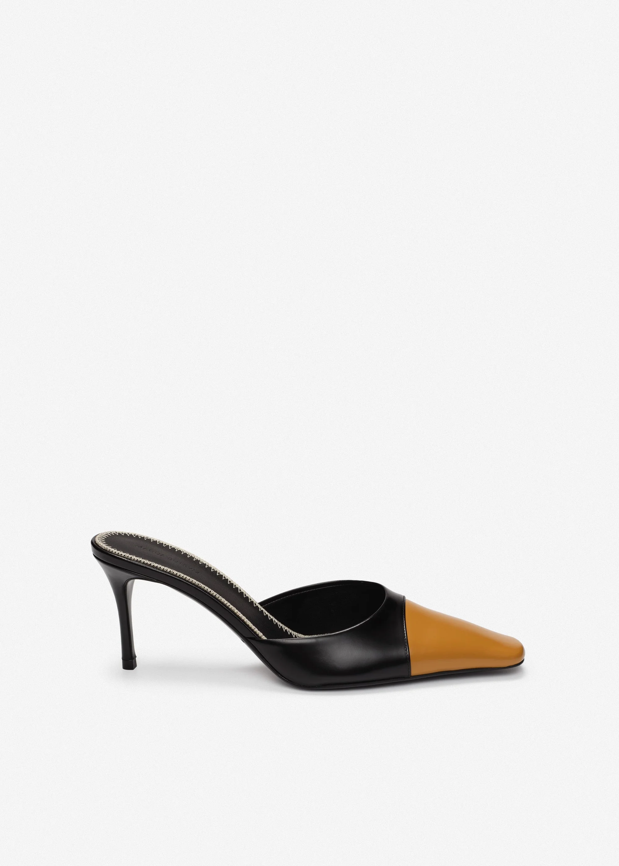 Pointed-toe mules in black and gold leather - 1