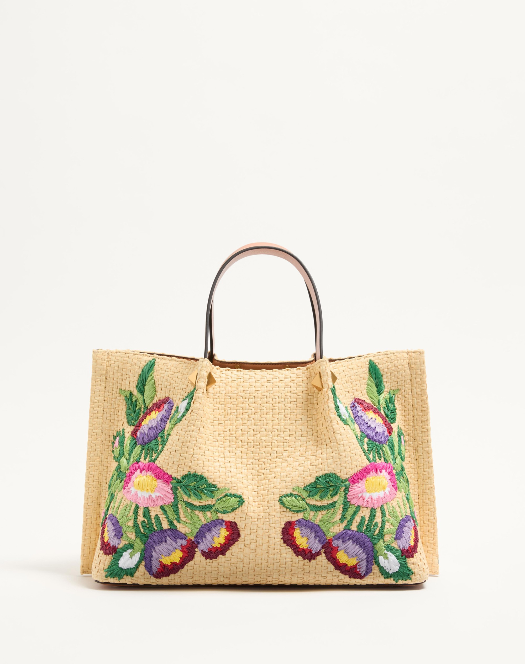 MEDIUM SHOPPING BAG IN SYNTHETIC RAFFIA WITH FLORAL EMBROIDERY - 4