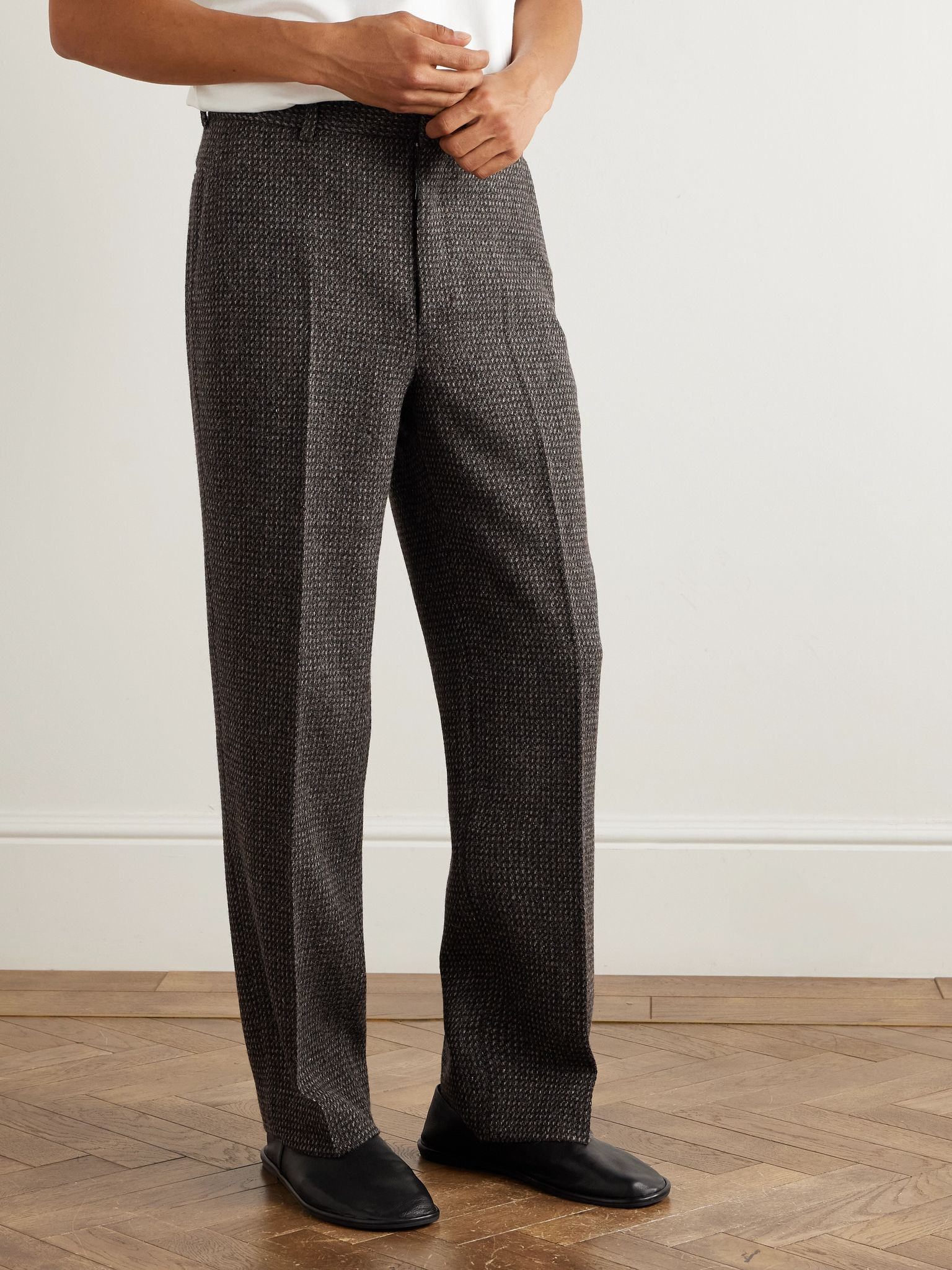 Straight-Leg Wool, Alpaca and Silk-Blend Tweed Trousers Brown - 3
