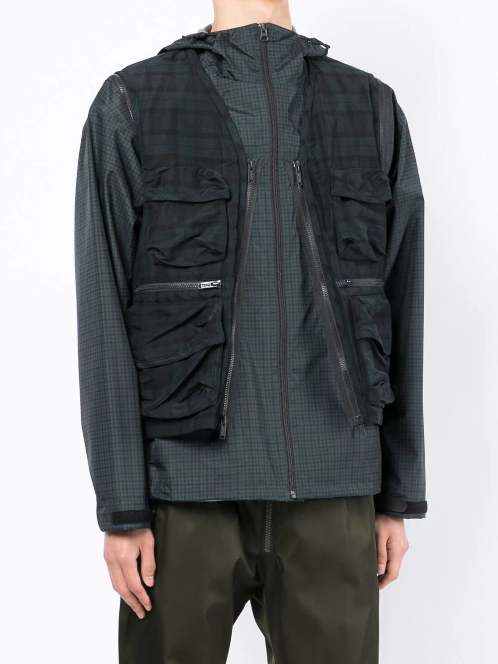 check-pattern zip-fastening jacket - 3