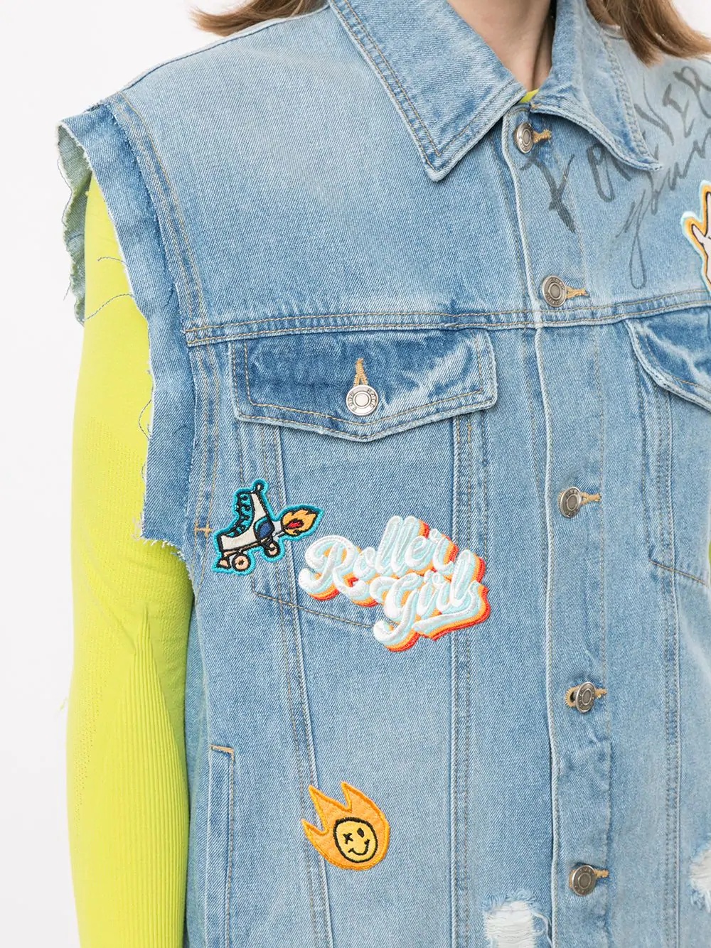 patch denim vest - 5