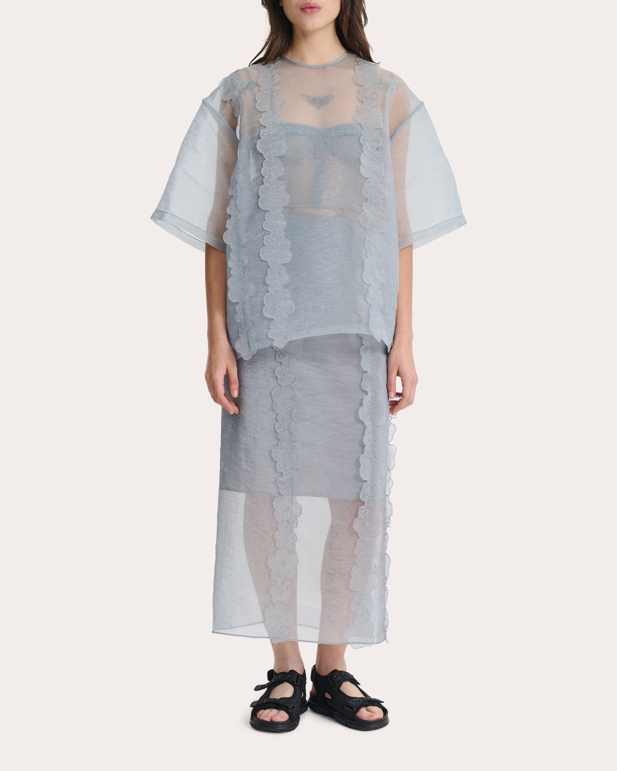 Olympia Floral Appliqué Sheer Liquid Myrtia Midi Skirt - 2